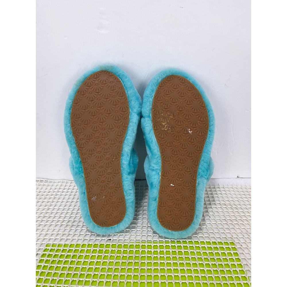 UGG Turquoise Blue Sheepskin Double Strap Slide Sandals Kids Size 4 - Picture 9 of 11